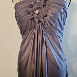 NWOT Y2K Studio Y Lavender Ombre Fairy Core Satin Look Halter Top, Floral Decor